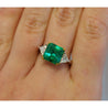 Natural 3.76 Carat Colombian Emerald and Trillion Cut Diamond 3-Stone Ring in 18K Gold