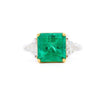 Natural 3.76 Carat Colombian Emerald and Trillion Cut Diamond  3-Stone Ring in 18K Gold