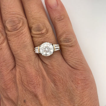 Natural 4.21 Carat Round Diamond Engagement Ring With Baguette Diamonds in Two Tone 18k Gold – Assay Jewelers