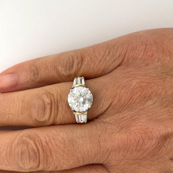 Natural 4.21 Carat Round Diamond Engagement Ring With Baguette Diamonds in Two Tone 18k Gold – Assay Jewelers