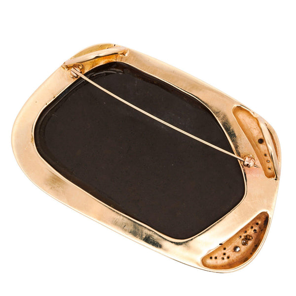 Natural Ammolite and Diamond Pave 14K Gold Brooch Pin