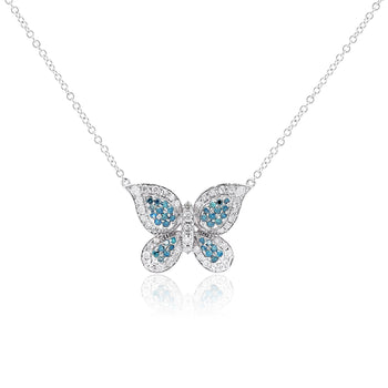 Natural Blue and White Diamond Cluster Butterfly Charm Floating Pendant Necklace – Assay Jewelers