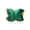 Natural Carved Malachite Quatrefoil Floral Dome Four-Prong 14K Yellow Gold Ring