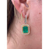 Natural Colombian 7.36 CTTW Emerald & Diamond Halo Dangle Drop 18K Gold Earrings