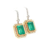 Natural Colombian 7.36 CTTW Emerald & Diamond Halo Dangle Drop 18K Gold Earrings