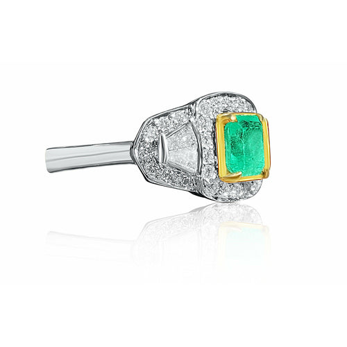 Natural Colombian Emerald Cocktail in 18k white gold Ring