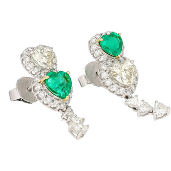 Natural Diamond and Emerald Heart Cut Mirrored Drop Earrings in 18k White Gold – Assay Jewelers