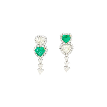 Natural Diamond and Emerald Heart Cut Mirrored Drop Earrings in 18k White Gold – Assay Jewelers