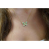 Natural Diamond and Green Tsavorite Butterfly 14K Yellow Gold Necklace