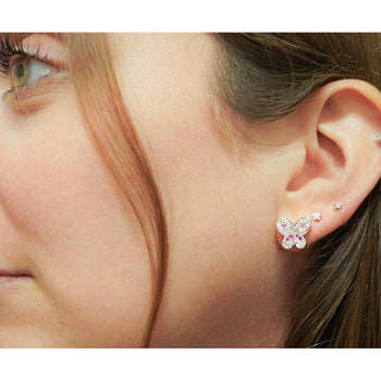 Natural Diamond and Pink Sapphire Cluster Butterfly Stud Earrings in 14K White Gold – Assay Jewelers