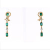 Natural Emerald Drop Earrings in 14k Gold Clip On Closure