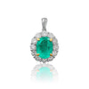 Natural Emerald Pendant and Diamond Halo in 18k Solid White Gold