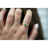 Natural Emerald Square Cut Thin Ribbed Band Stacking Ring in 18K Yellow Gold