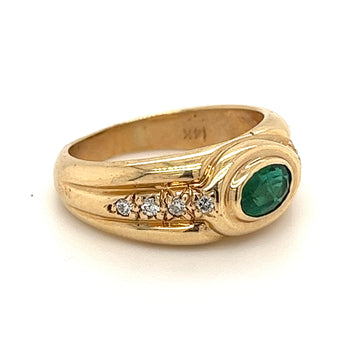 Natural Emerald and Diamond Gold Bezel Set Unisex Ring in 14K Gold – Assay Jewelers