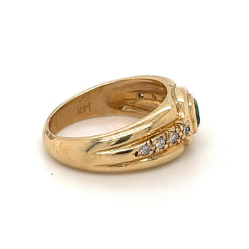 Natural Emerald and Diamond Gold Bezel Set Unisex Ring in 14K Gold – Assay Jewelers