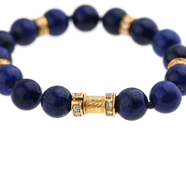 Natural Lapis Lazuli 15 Bead 52 Diamond Rondelle 18K Gold 8 Inch Bracelet