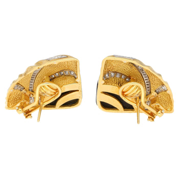 Natural Onyx & Diamond Earrings in Textured Ribbed 18K Yellow Gold and Platinum – Assay Jewelers