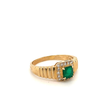 Natural Square Cut Emerald and Round Diamond Halo in 14k Ribbed Gold Ring – Assay Jewelers