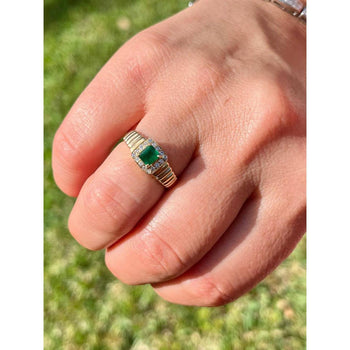 Natural Square Cut Emerald and Round Diamond Halo in 14k Ribbed Gold Ring – Assay Jewelers