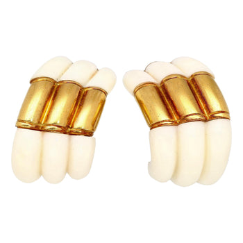 Natural White Agate Clip On Retro Earrings in 18K Yellow Gold – Assay Jewelers