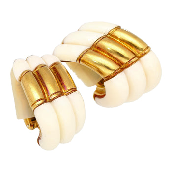 Natural White Agate Clip On Retro Earrings in 18K Yellow Gold – Assay Jewelers