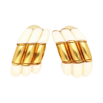 Natural White Agate Clip On Retro Earrings in 18K Yellow Gold – Assay Jewelers