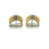 Orlandini Signed 18K Two Tone Gold Ribbed Bar Hug Hoop Earrings with Round Cut Diamonds