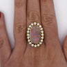 Oval Boulder Opal & 2 Carat Round Cut Diamond Halo 18K Gold Vintage Ring