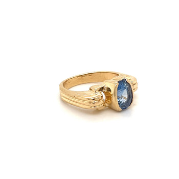 Oval Cut Blue Sapphire Regal Band Ring in 14k | Half Bezel Set – Assay Jewelers