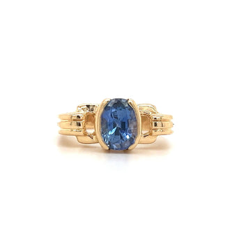 Oval Cut Blue Sapphire Regal Band Ring in 14k | Half Bezel Set – Assay Jewelers