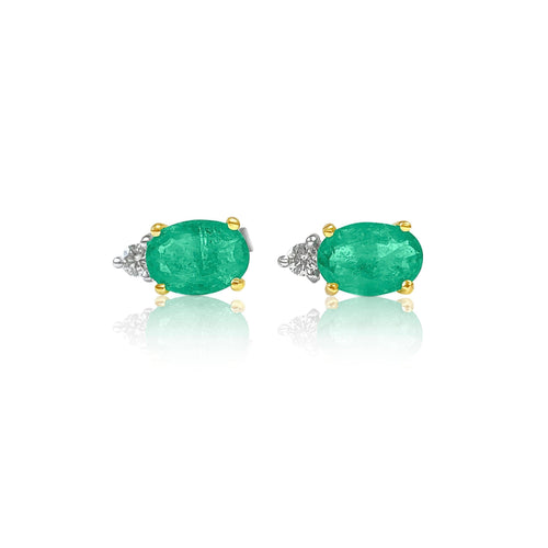 Oval Cut Natural Emerald Stud Earrings in 18k Solid Gold