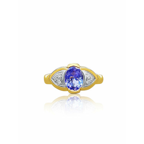 Oval Cut Tanzanite Evil Eye Ring in 14k Yellow Gold