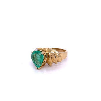 Pear Shape Colombian Emerald and Diamond Ring in 14k Yellow Gold – Assay Jewelers