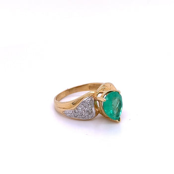 Pear Shape Colombian Emerald and Diamond Ring in 14k Yellow Gold – Assay Jewelers