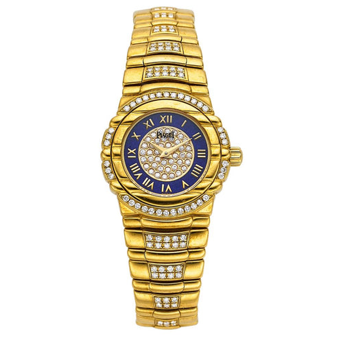 Piaget Tanagra Lapis Lazuli Diamond 18K Gold Bracelet Vintage Watch Full Set