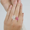 Pink Sapphire and Diamond Flower Motif Open Toi Et Moi Ring in 18K White Gold