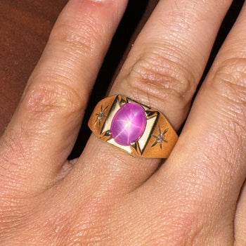 Pink Star Sapphire & Diamond 14K Gold Unisex Statement Ring – Assay Jewelers