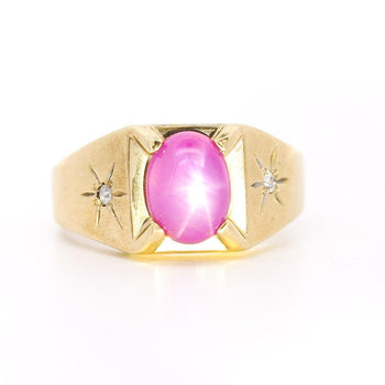 Pink Star Sapphire & Diamond 14K Gold Unisex Statement Ring – Assay Jewelers