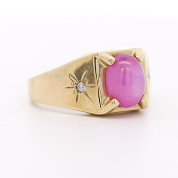 Pink Star Sapphire & Diamond 14K Gold Unisex Statement Ring – Assay Jewelers