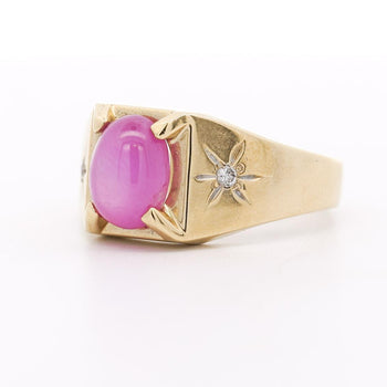 Pink Star Sapphire & Diamond 14K Gold Unisex Statement Ring – Assay Jewelers