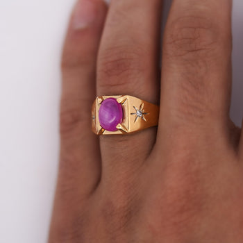 Pink Star Sapphire & Diamond 14K Gold Unisex Statement Ring – Assay Jewelers