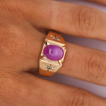 Pink Star Sapphire & Diamond 14K Gold Unisex Statement Ring – Assay Jewelers