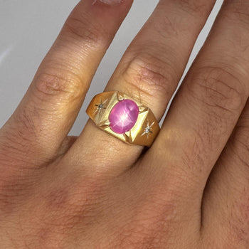 Pink Star Sapphire & Diamond 14K Gold Unisex Statement Ring – Assay Jewelers