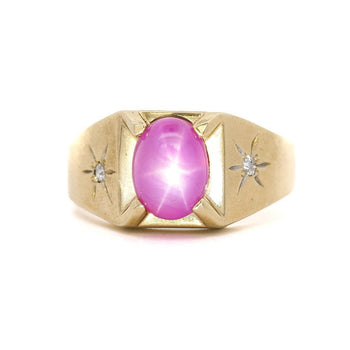Pink Star Sapphire & Diamond 14K Gold Unisex Statement Ring – Assay Jewelers