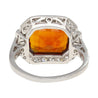 Platinum Vintage Retro 4.42 Carat Citrine Bezel & Diamond Halo Ring