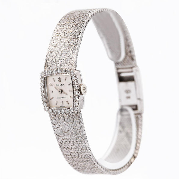 Reserved - Rolex Precision 18K White Gold 18mm Diamond Bezel Watch