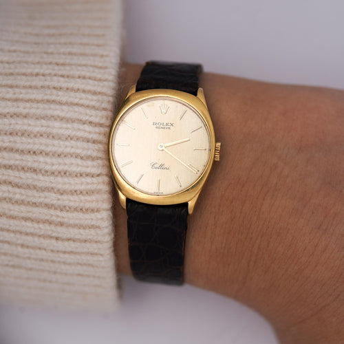 Rolex Cellini 18K Gold 4129 Manual Champagne 25mm Dial Leather Watch