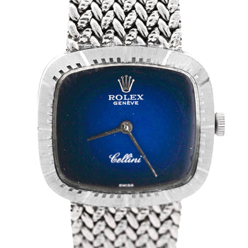 Rolex Cellini 4082 Blue Vignette Dial 24mm Woven 18K White Gold Mesh Watch – Assay Jewelers