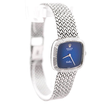Rolex Cellini 4082 Blue Vignette Dial 24mm Woven 18K White Gold Mesh Watch – Assay Jewelers