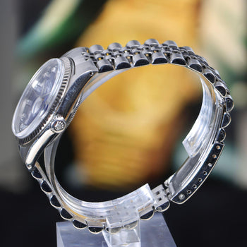 Rolex Datejust 16014 Blue Vignette Diamond Dial 36mm Steel White Gold Watch – Assay Jewelers